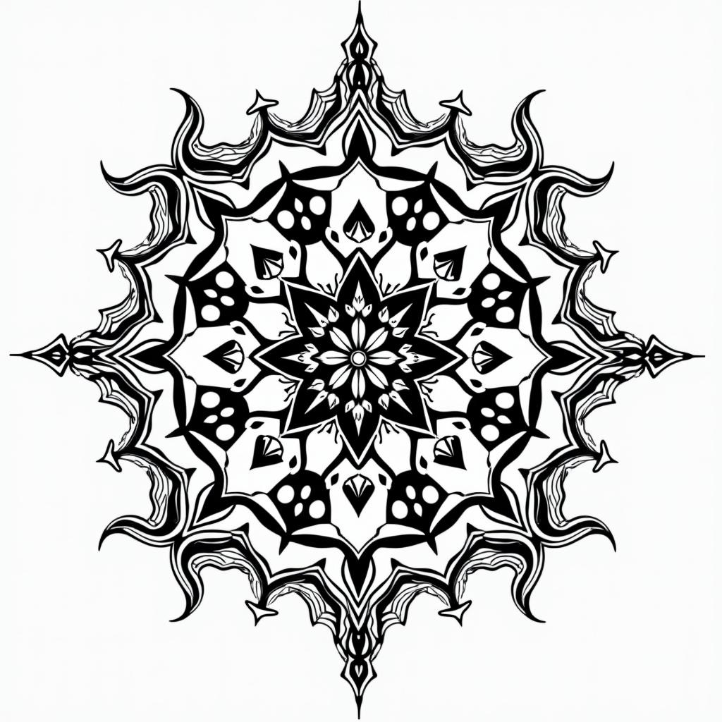 Element waterin dotwork style tattoo, complex mandala patterns, interlocking geometric shapes with sharp symmetry, clean lines, sharp angles - Variation 4
