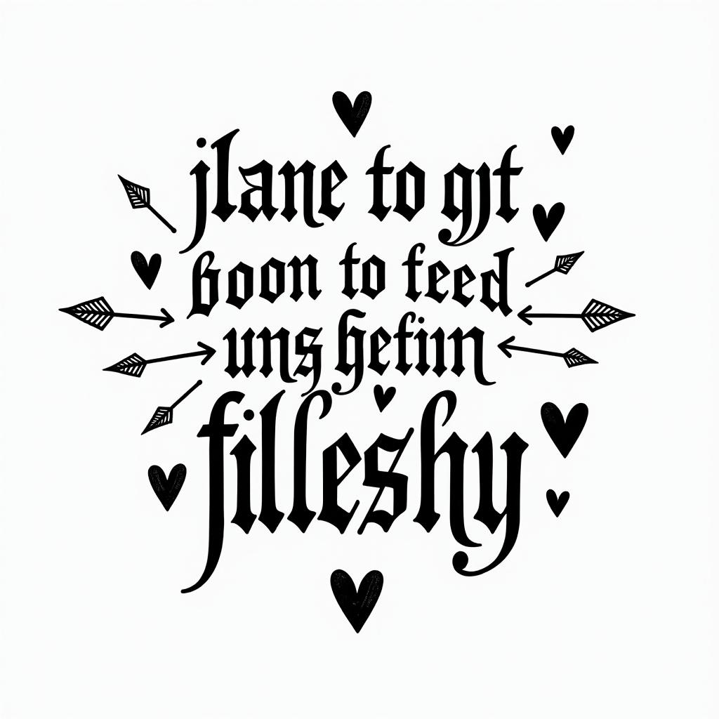 I want to express my desire to not forget my father's illness with waveforms, hearts, and arrows.text-based tattoo, gothic font ultra-realistic, perfectly placed, high-quality font design, photo-realistic shading, 8k, high quality, finely detailed typography