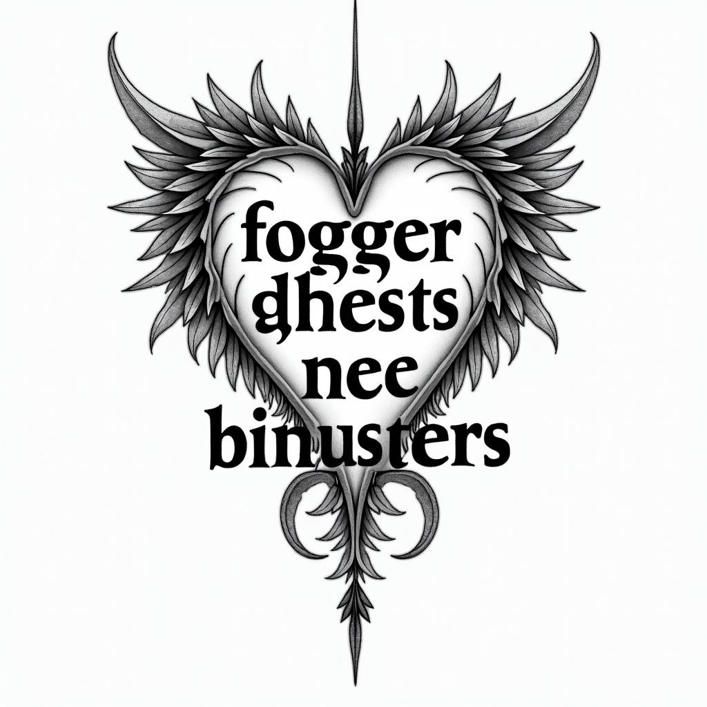 I want to express my desire to not forget my father's illness with waveforms, hearts, and arrows.text-based tattoo, gothic font ultra-realistic, perfectly placed, high-quality font design, photo-realistic shading, 8k, high quality, finely detailed typography - Variation 4