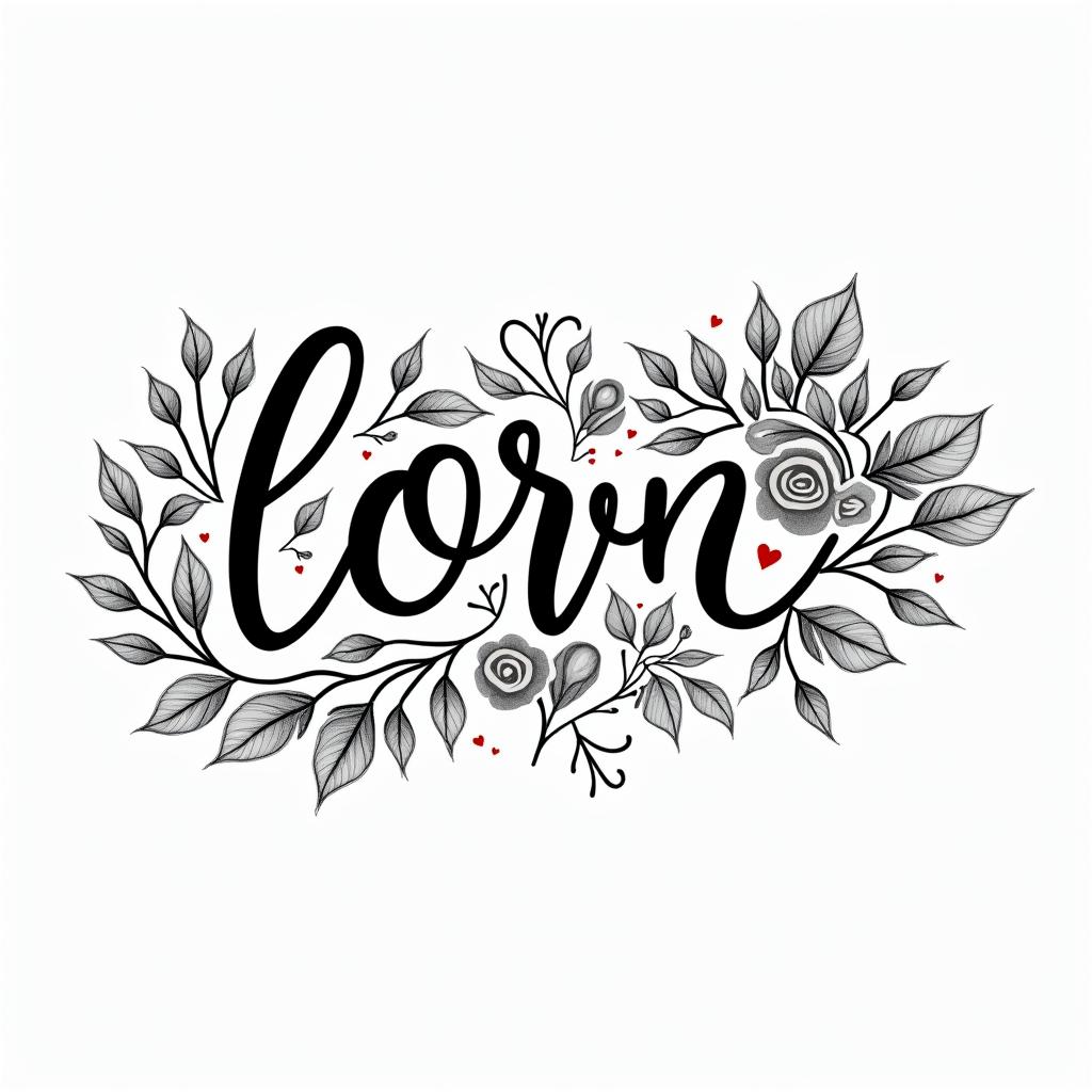 I want to remember my father's illness. I want to express it with waveforms, hearts, and arrows.in elegant cursive calligraphy style 2d tattoo, decorate with roses, featuring a smooth and flowing handwritten script with slightly thickened strokes for a luxurious and bold appearance,  heart symbol between names,  sleek and glossy black text with shadowing, minimalist matte white background, clean and sharp edges, illuminated with soft lighting, romantic, 8k, high-quality textures with refined typography - Variation 2