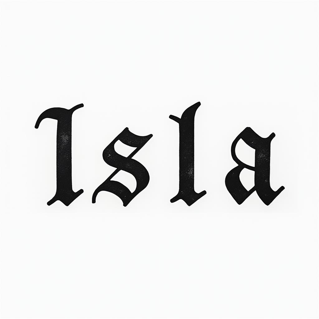 Isla orlaminimalist text-based tattoo, Monospace font ultra-realistic, perfectly placed, high-quality font design, photo-realistic shading, 8k, high quality, finely detailed typograph - Variation 3