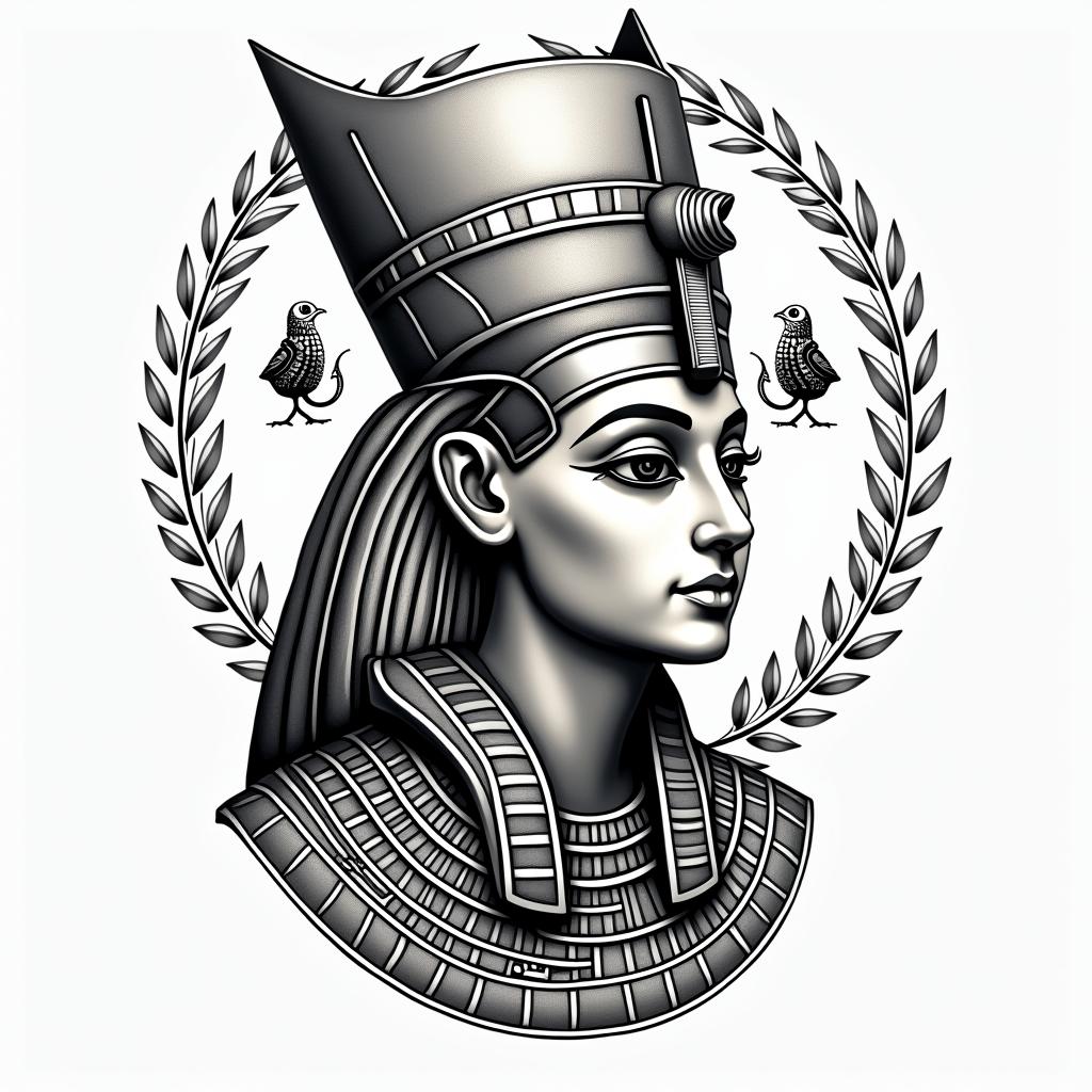 I’ll find you in every lifetime birdsin egyptian style tattoo, bold elements of ancient egyptian culture including a portrait of an Egyptian pharaoh with detailed facial features, in hieroglyphs and symbolic imagery, eye of horus, ankh symbol, scarab beetle