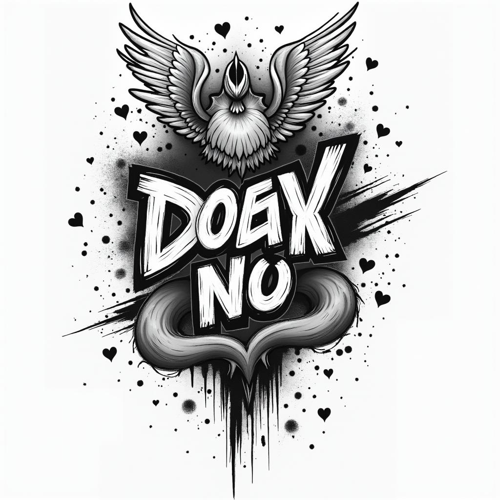 Eilene, Scorpioin graffiti style tattoo, featuring bold and dynamic street art elements, spray-paint texture with exaggerated lines and expressive, chaotic brushstrokes, intricate lettering incorporated with graffiti tags, symbols like hearts, stars, and wings - Variation 2