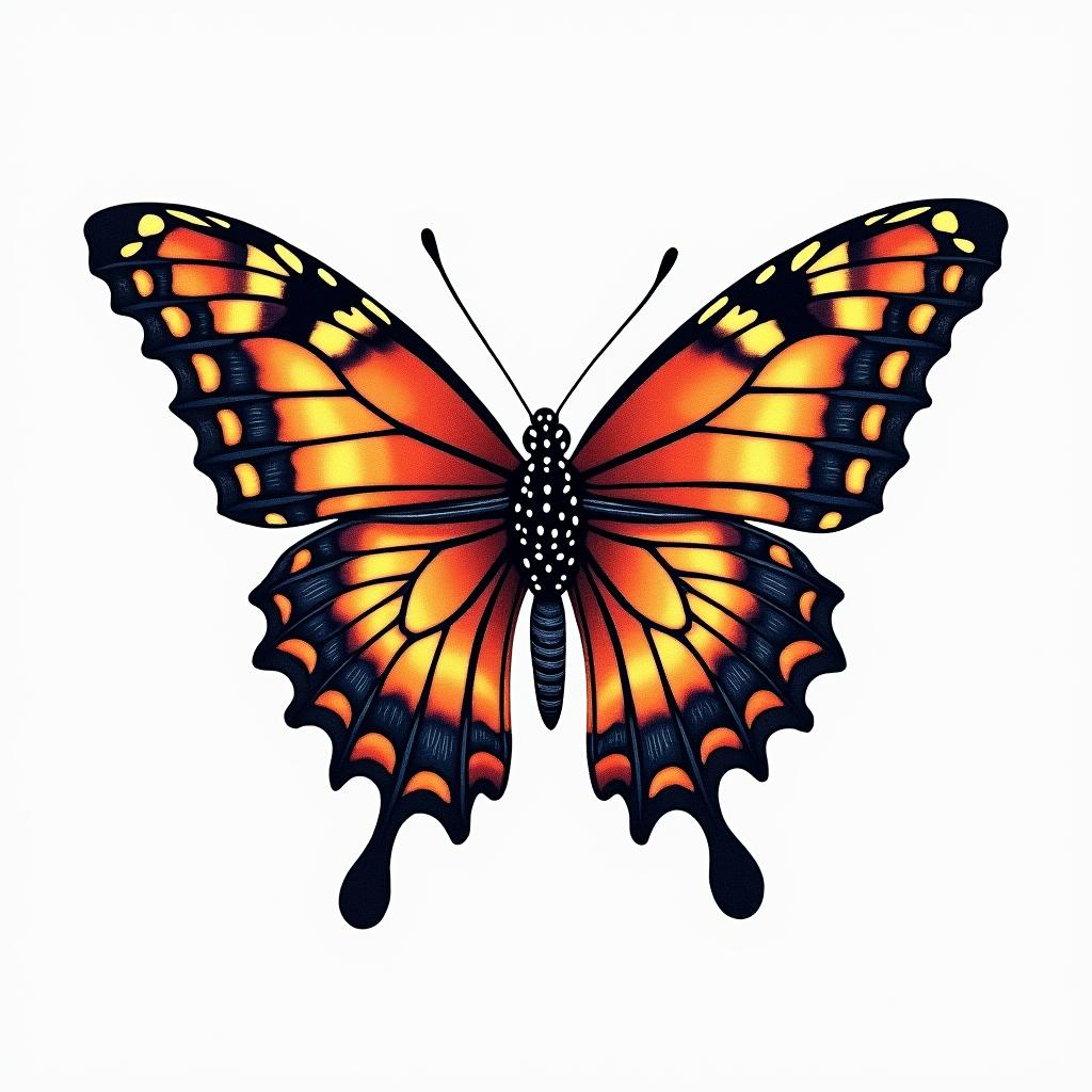 Butterfly with intricate wing patternsin new school tattoo, pop culture, modern, detailed tattoo, illustrative