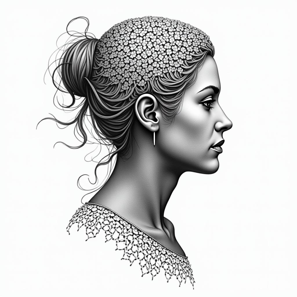 Athena, the goddess of war, fire in geometric style tattoo, blending hexagons, mandala-inspired patterns, symmetrical and fractal design, clean lines, sharp angles