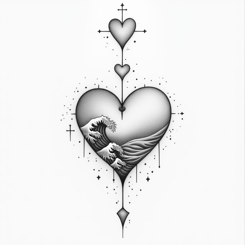 Waage 11.10.1991in Modest style tattoo, featuring soft, delicate line work with simple and meaningful symbols, gentle waves, a heart, evoking a sense of serenity and grace, - Variation 2