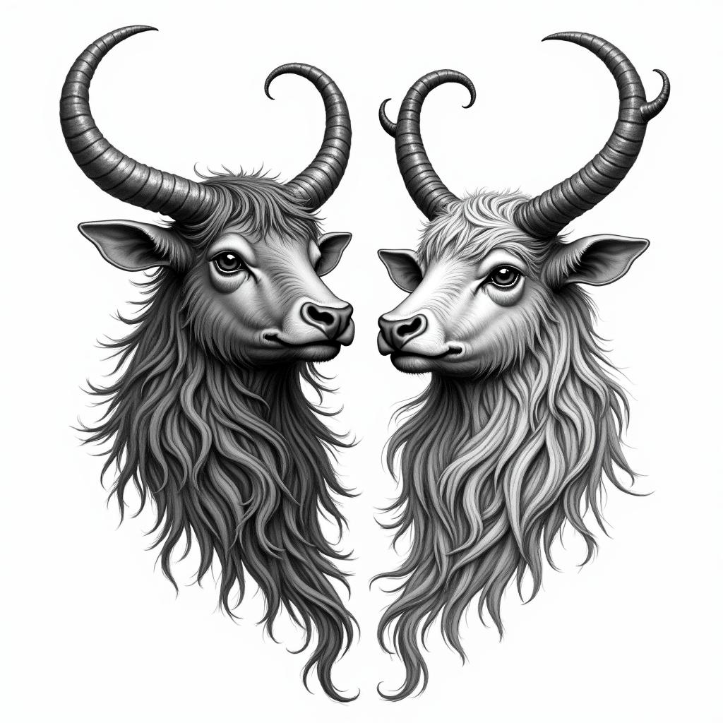 Taurus and Aquariusin bohemian style tattoo, 8k - Variation 4