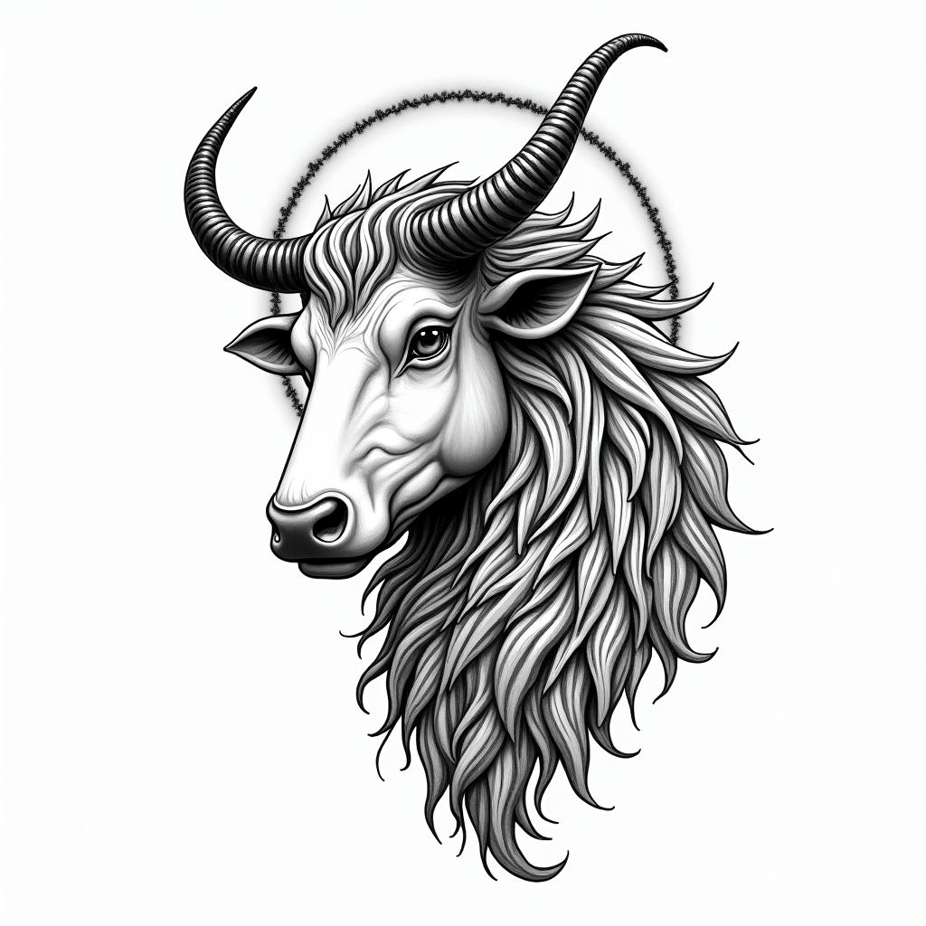 Taurus and Aquariusin bohemian style tattoo, 8k - Variation 3