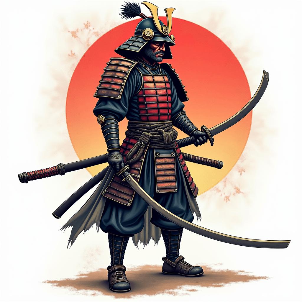 Samurai with a katanain new school tattoo, pop culture, modern, detailed tattoo, illustrative - Variation 3