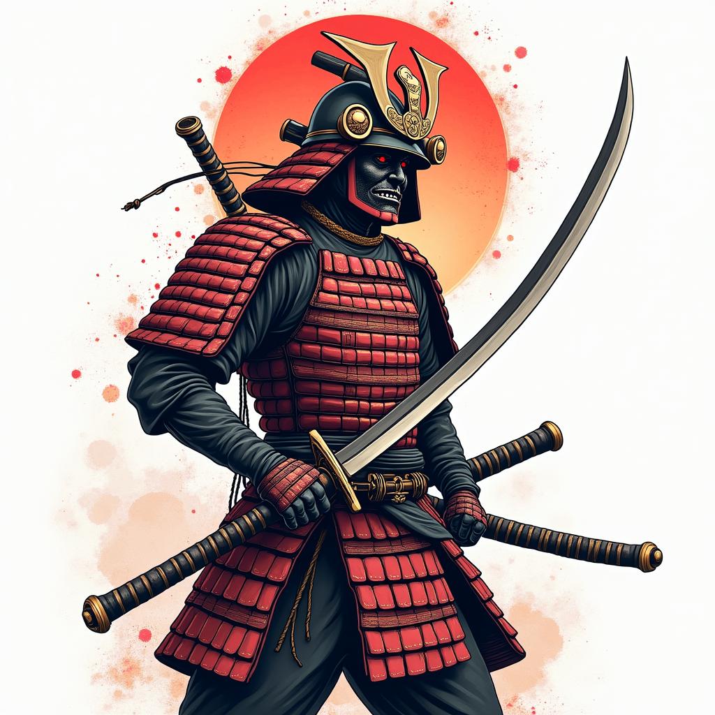 Samurai with a katanain new school tattoo, pop culture, modern, detailed tattoo, illustrative