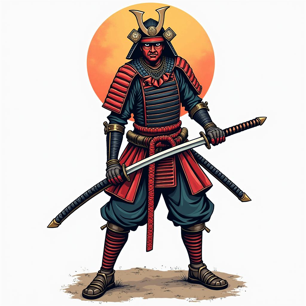 Samurai with a katanain new school tattoo, pop culture, modern, detailed tattoo, illustrative - Variation 2