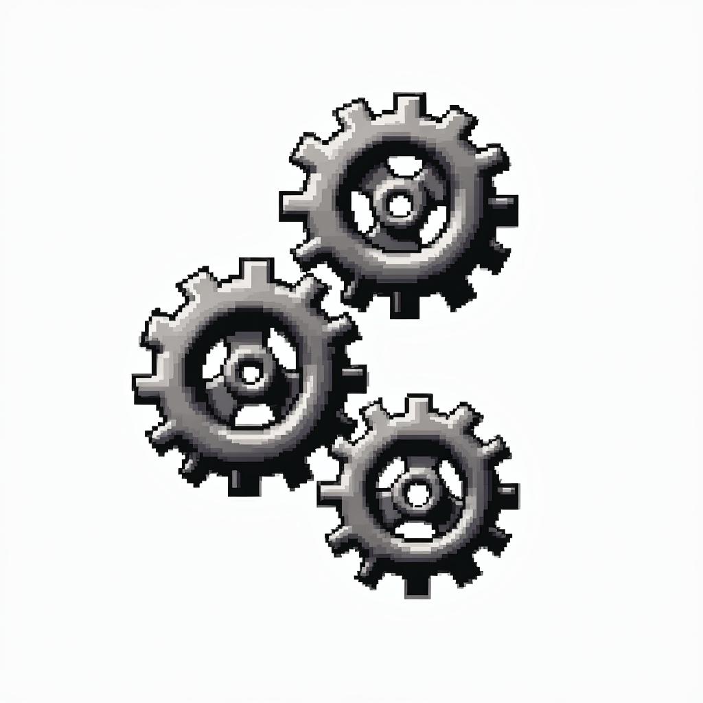 Gears automotive  wrench toolsin 8-bit tattoo style, minimalistic pixel style tattoo, pixel art with simplified shapes and retro gaming visuals, inspired by 8-bit pixel based detailing - Variation 4
