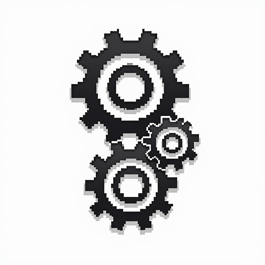 Gears automotive  wrench toolsin 8-bit tattoo style, minimalistic pixel style tattoo, pixel art with simplified shapes and retro gaming visuals, inspired by 8-bit pixel based detailing