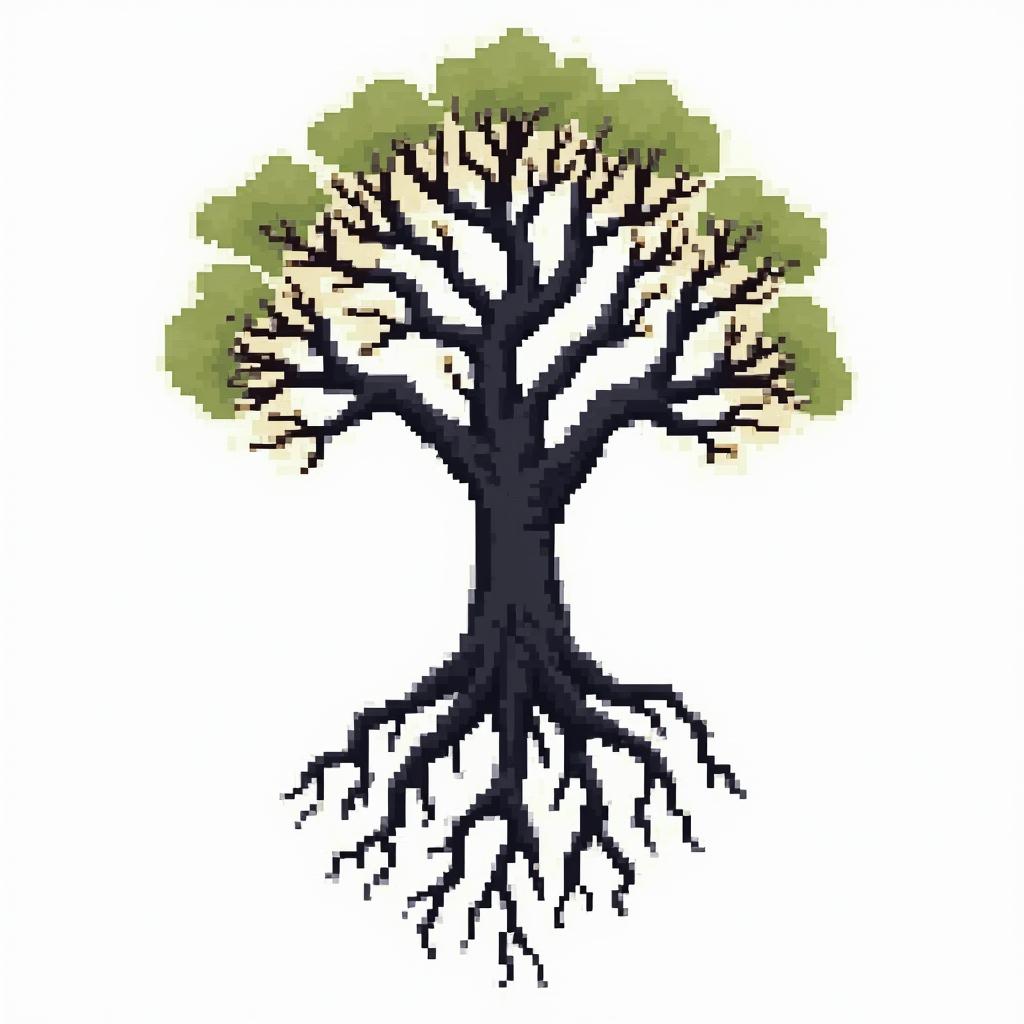 Tree of life with roots and branchesin 8-bit tattoo style, minimalistic pixel style tattoo, pixel art with simplified shapes and retro gaming visuals, inspired by 8-bit pixel based detailing - Variation 3
