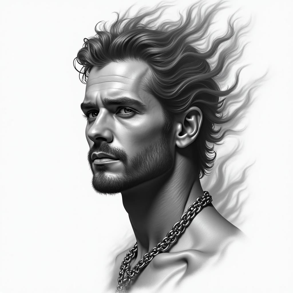 Firein portrait tattoo style, featuring a highly realistic and detailed depiction 