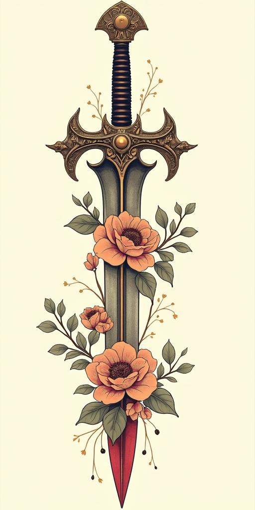 Assassins creed hidden blade with flowers, thorns blood and vines intertwined Ghibli, Studio Ghibli aesthetic, hand-drawn anime style, retro nostalgic atmosphere, retro soft pastel color palette with earthy tones, retro Japanese cinematic shot, yellow tint effect, bald character, smooth surface, anime shadow 90's anime style - Variation 3