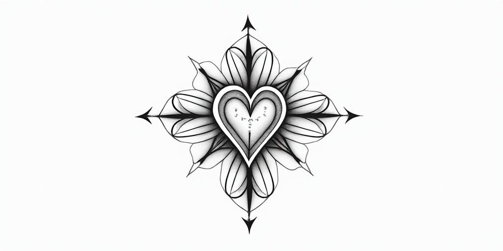 I don't want to forget my father's illness. I want to express it with waveforms and arrows. Simple things are good. I want to include roses.in Modest style tattoo, featuring soft, delicate line work with simple and meaningful symbols, gentle waves, a heart, evoking a sense of serenity and grace, - Variation 2