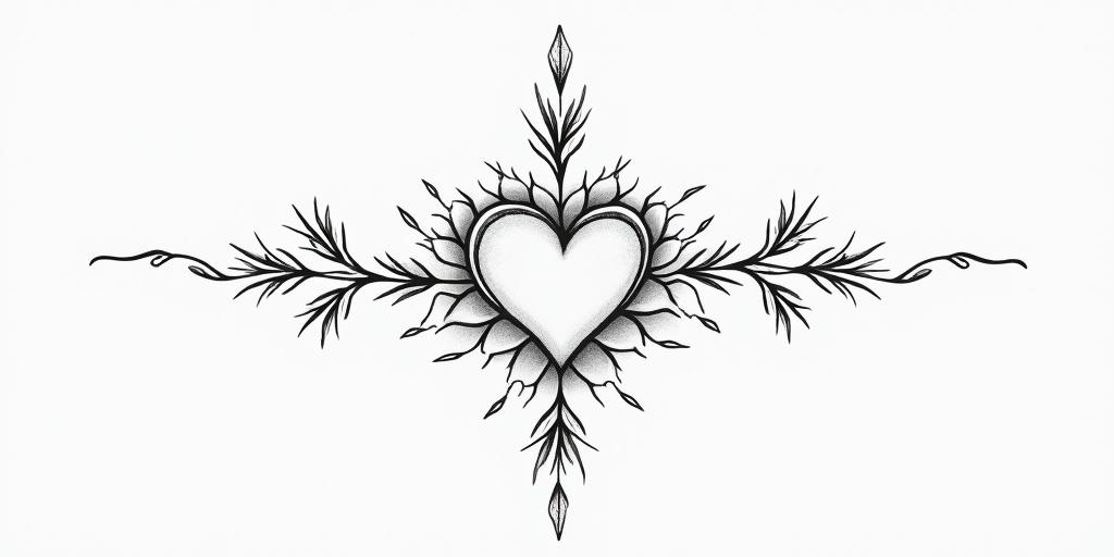 I don't want to forget my father's illness. I want to express it with waveforms and arrows. Simple things are good. I want to include roses.in Modest style tattoo, featuring soft, delicate line work with simple and meaningful symbols, gentle waves, a heart, evoking a sense of serenity and grace,