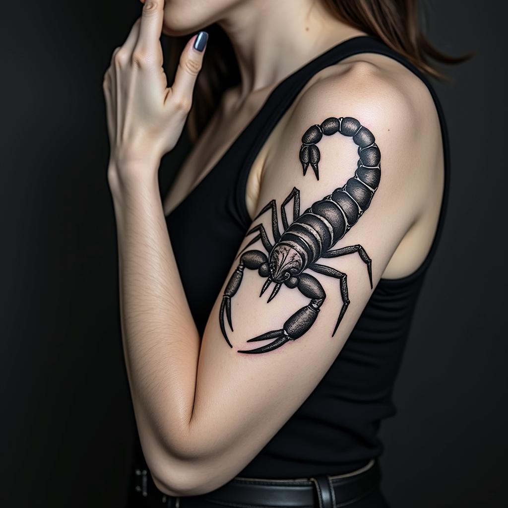 Scorpion with sharp, detailed clawsin ornamental tattoo style, featuring intricate symmetrical patterns and floral designs, showcasing highly detailed line work and geometric shapes, creating a sense of elegance and balance - Variation 4