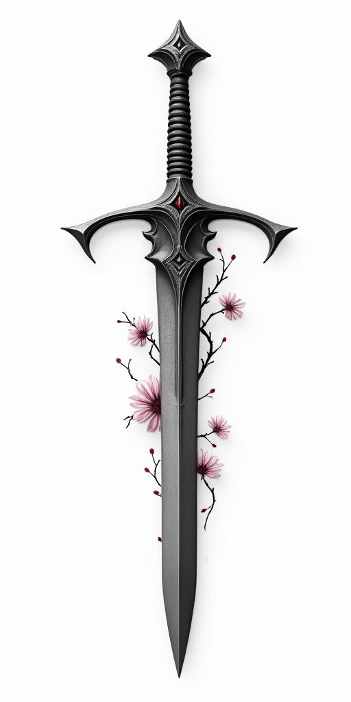 Assassins creed hidden blade with flowers, thorns blood and vines intertwined in elegant cursive calligraphy style 2d tattoo, decorate with roses, featuring a smooth and flowing handwritten script with slightly thickened strokes for a luxurious and bold appearance,  heart symbol between names,  sleek and glossy black text with shadowing, minimalist matte white background, clean and sharp edges, illuminated with soft lighting, romantic, 8k, high-quality textures with refined typography - Variation 4