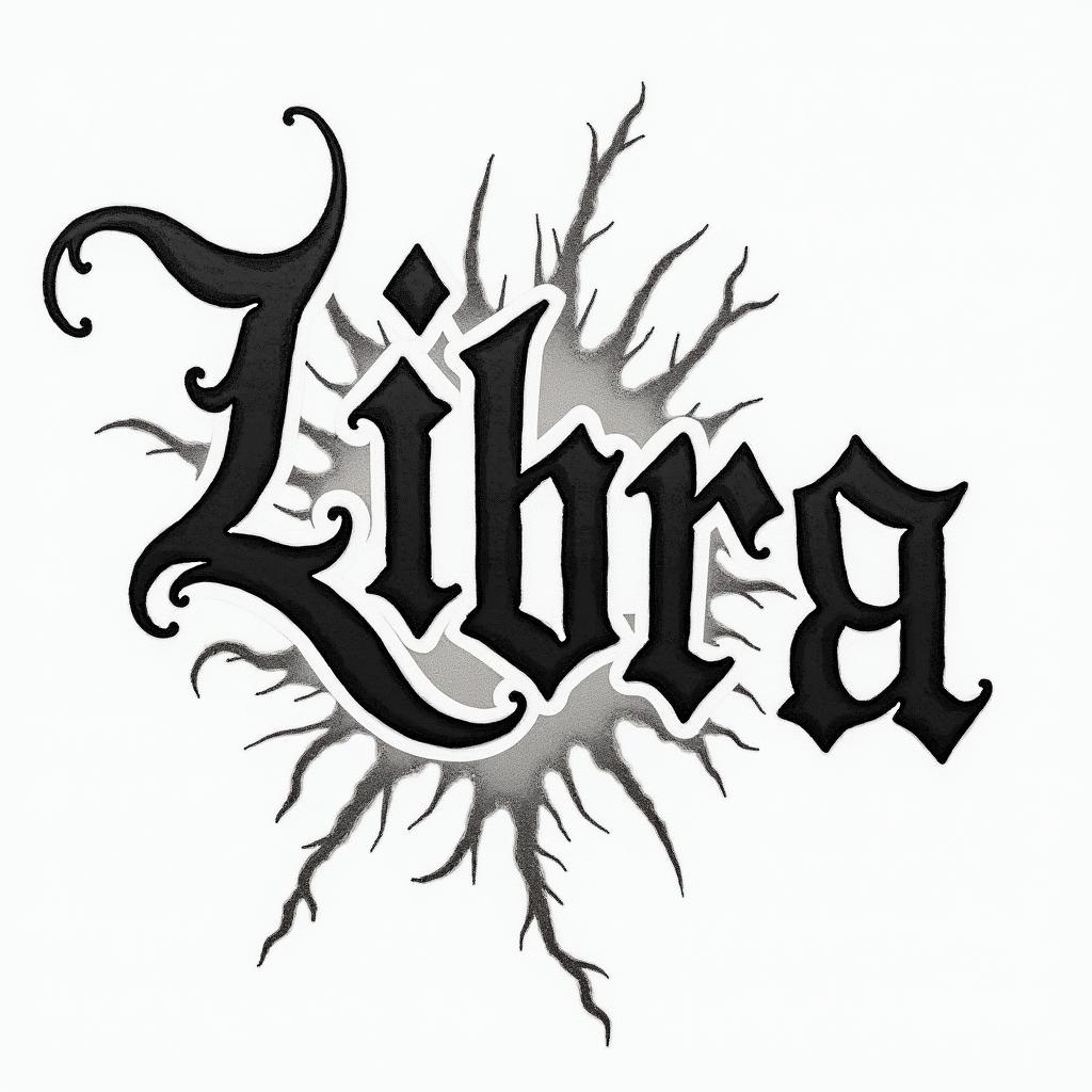 Weverton, Libra, 2007, maletext-based tattoo, japanese font ultra-realistic, perfectly placed, high-quality font design, photo-realistic shading, 8k, high quality, finely detailed typograph