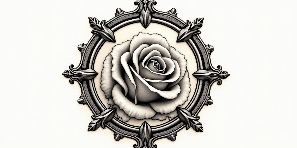I don't want to forget my father; I want to include roses and waveforms.in victorian style tattoo, featuring vintage and elegant elements, ornate frames, roses, antique, sepia-toned color scheme - Variation 2
