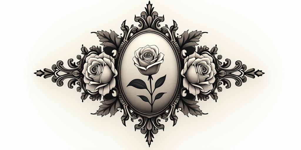 I don't want to forget my father; I want to include roses and waveforms.in victorian style tattoo, featuring vintage and elegant elements, ornate frames, roses, antique, sepia-toned color scheme - Variation 4