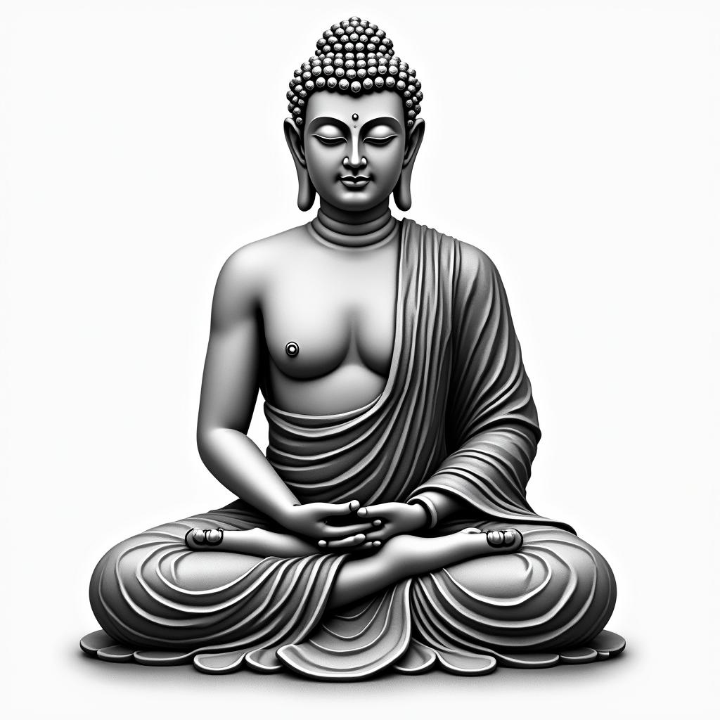 Buddha, Sagittarius, peacein realism tattoo style, featuring a highly detailed, lifelike, capturing every detail, photorealistic, ultra realistic, intricate shading, smooth and sharp, - Variation 2