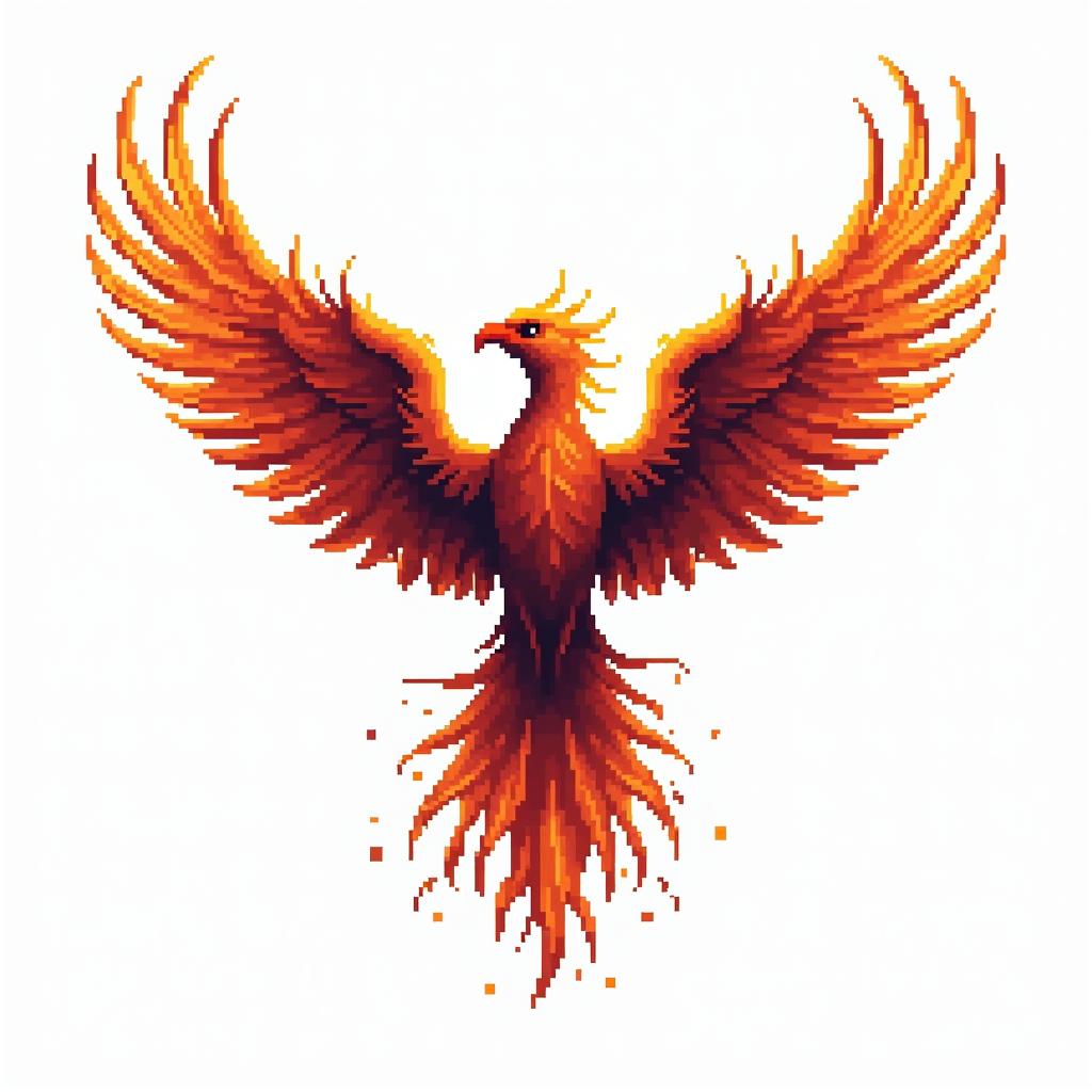 Rising phoenix with vibrant fiery wingsin 8-bit tattoo style, minimalistic pixel style tattoo, pixel art with simplified shapes and retro gaming visuals, inspired by 8-bit pixel based detailing - Variation 4
