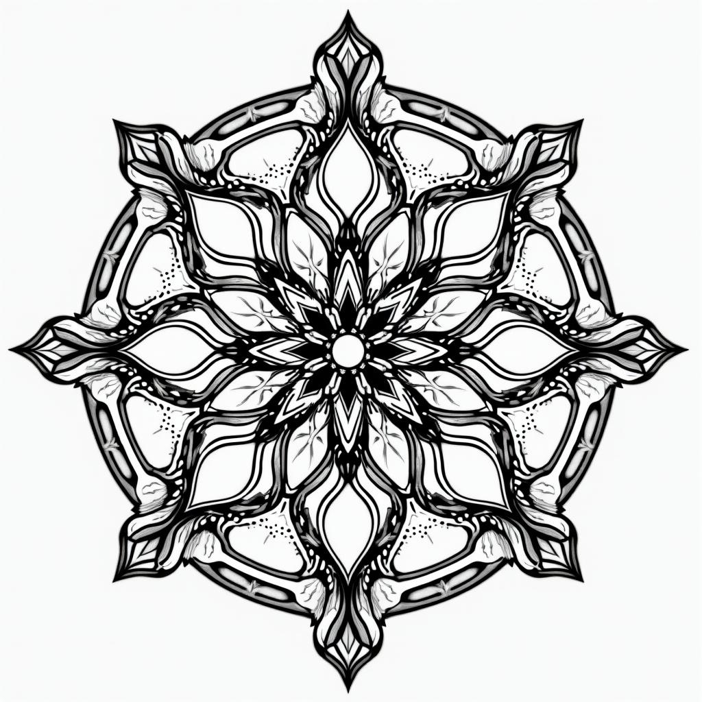 I would like a strong tattoo that represents my family, my 3 children, and what revolves around my job as a midwife.in dotwork style tattoo, complex mandala patterns, interlocking geometric shapes with sharp symmetry, clean lines, sharp angles - Variation 4