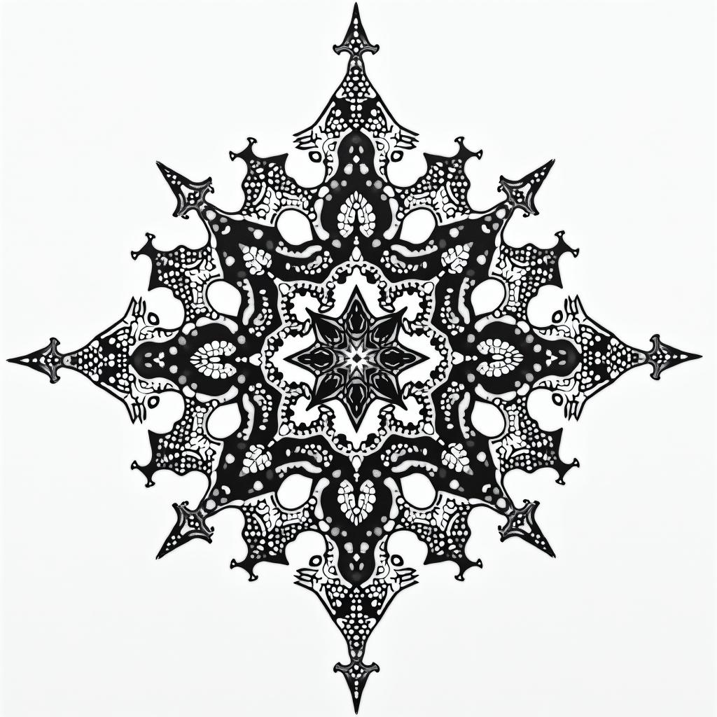 I would like a strong tattoo that represents my family, my 3 children, and what revolves around my job as a midwife.in dotwork style tattoo, complex mandala patterns, interlocking geometric shapes with sharp symmetry, clean lines, sharp angles - Variation 2