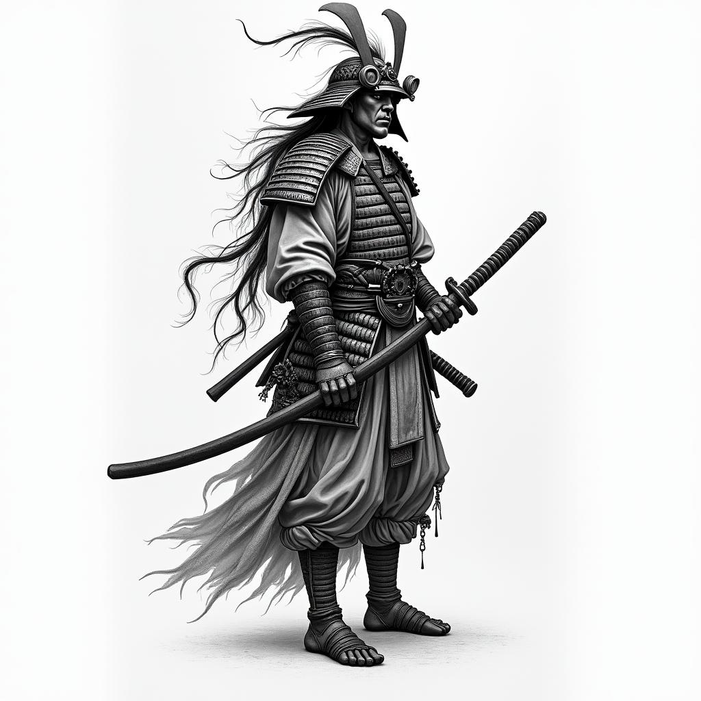Samurai, Feudal Japan, Japanese Goddess of Death, Villagers in Traditional Clothingin japanese style tattoo, detailed tattoo, traditional japanese culture tattoo, mythology, 8k - Variation 2