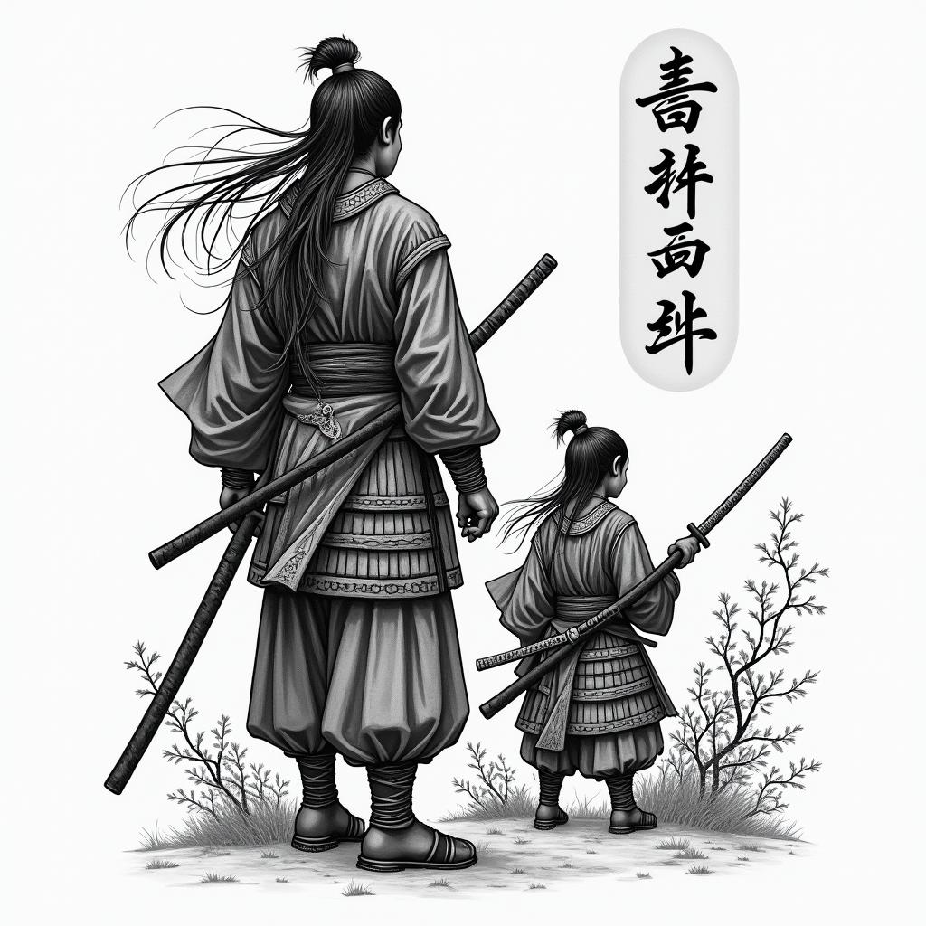 Samurai, Feudal Japan, Japanese Goddess of Death, Villagers in Traditional Clothingin japanese style tattoo, detailed tattoo, traditional japanese culture tattoo, mythology, 8k - Variation 3