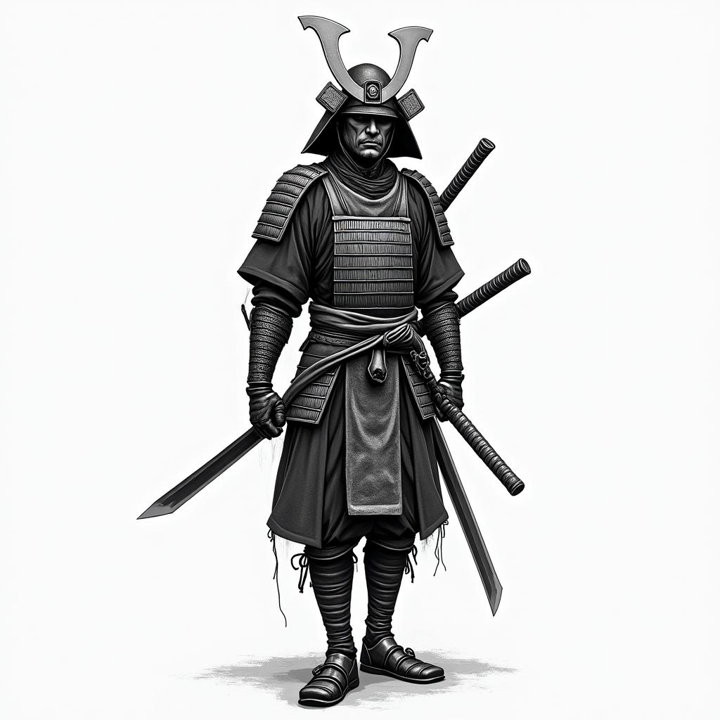 Samurai with a katanahigly detailed tattoo - Variation 24