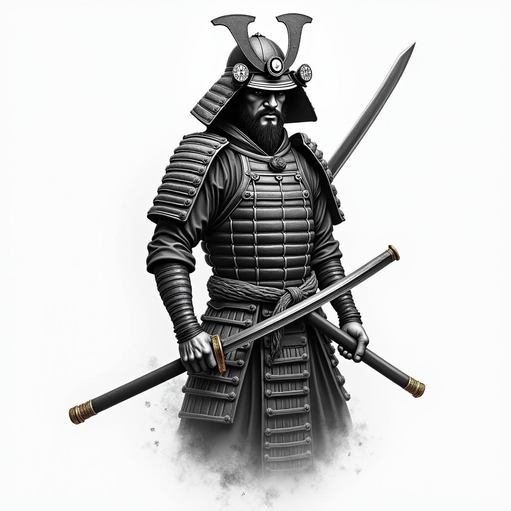 Samurai with a katanahigly detailed tattoo - Variation 26