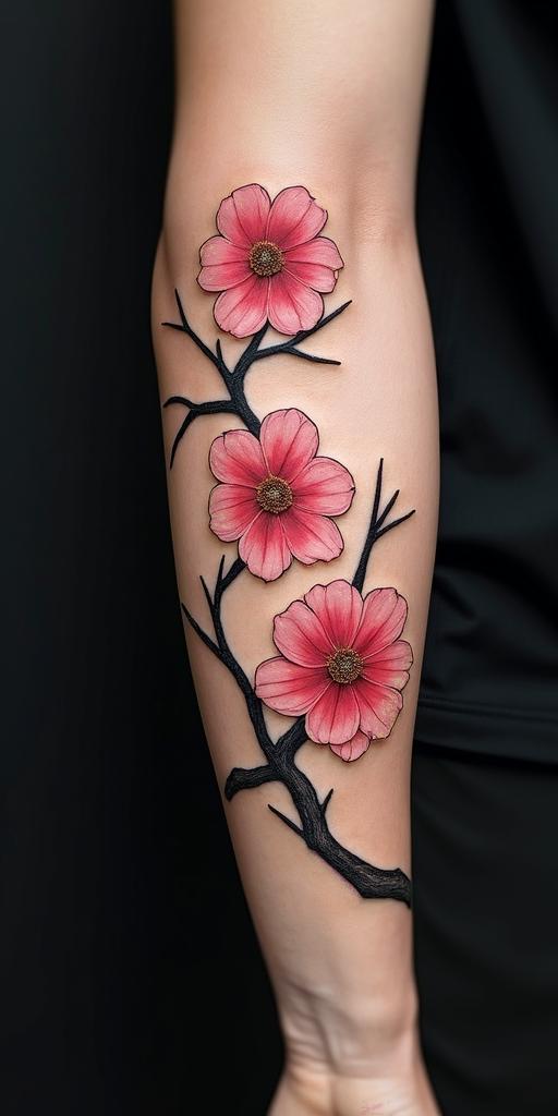 Japanese traditional sakura blossomsin japanese style tattoo, detailed tattoo, traditional japanese culture tattoo, mythology, 8k - Variation 2