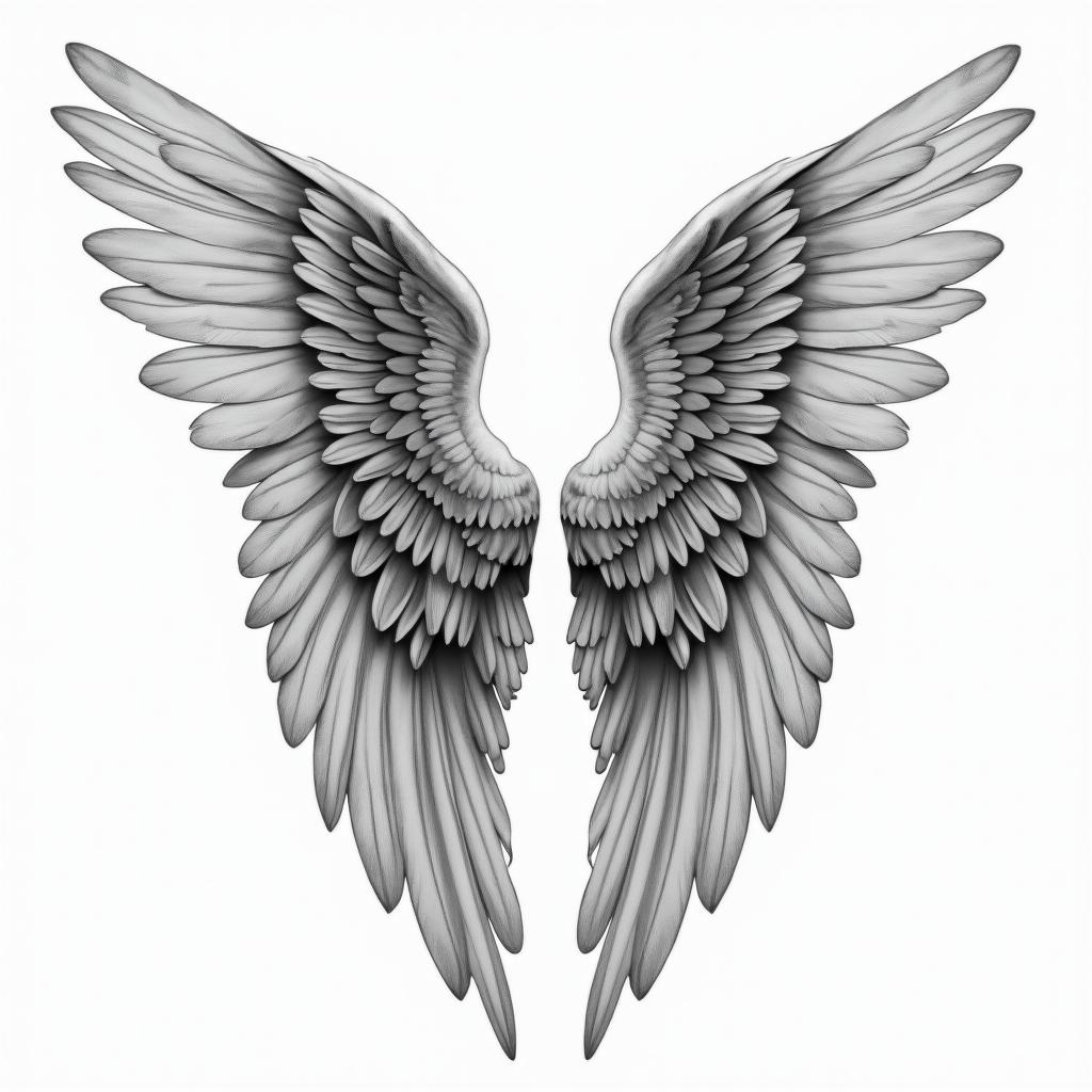 Angel wings with detailed feathersin portrait tattoo style, featuring a highly realistic and detailed depiction - Variation 3