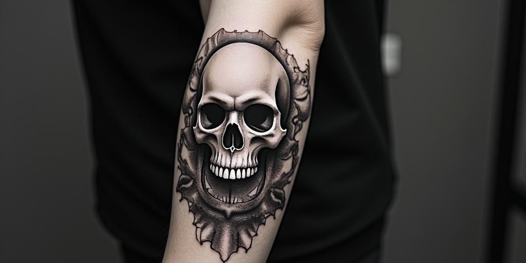 Skullsin japanese style tattoo, detailed tattoo, traditional japanese culture tattoo, mythology, 8k - Variation 2