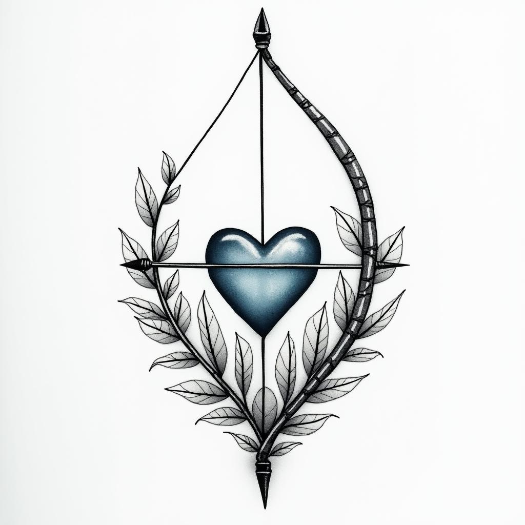 I don't want to forget my father's illness; I want to include blue amber and a bow and arrow.in Modest style tattoo, featuring soft, delicate line work with simple and meaningful symbols, gentle waves, a heart, evoking a sense of serenity and grace, - Variation 4