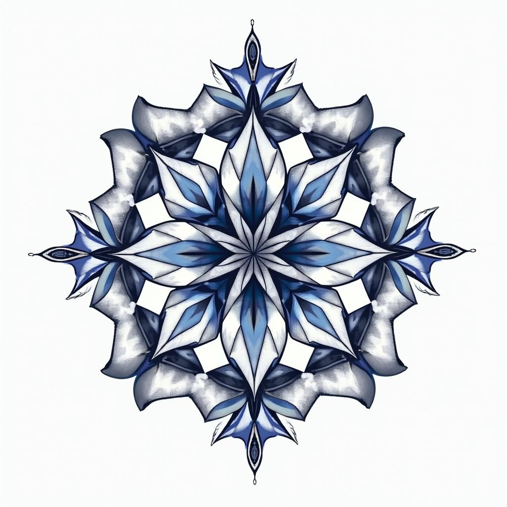 I don't want to forget my father's illness. I want to put in blue amber and a bow and arrow. in geometric style tattoo, blending hexagons, mandala-inspired patterns, symmetrical and fractal design, clean lines, sharp angles - Variation 3