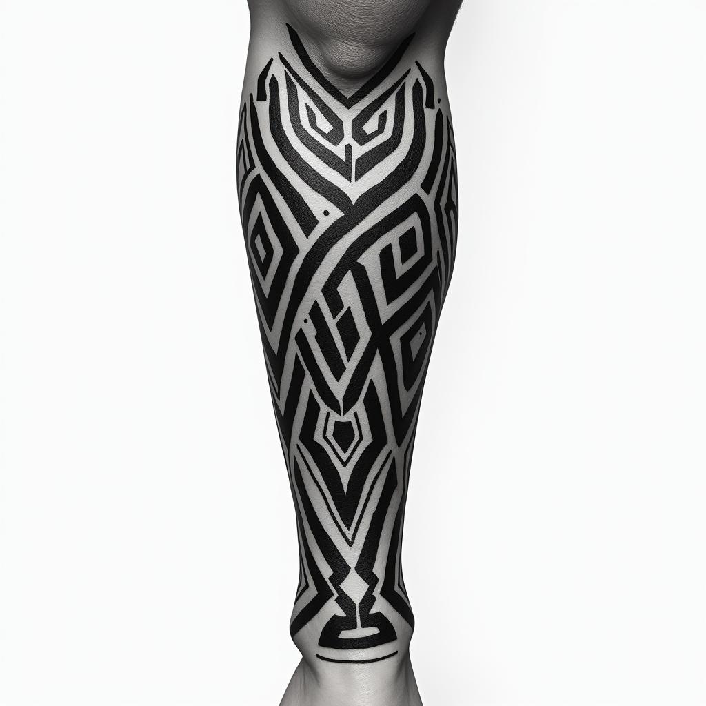 On tibiain tribal tattoo style, featuring bold and black geometric shapes, curved lines, intertwine and flow seamlessly, creating a powerful and symbolic design, polynesian and maori styles