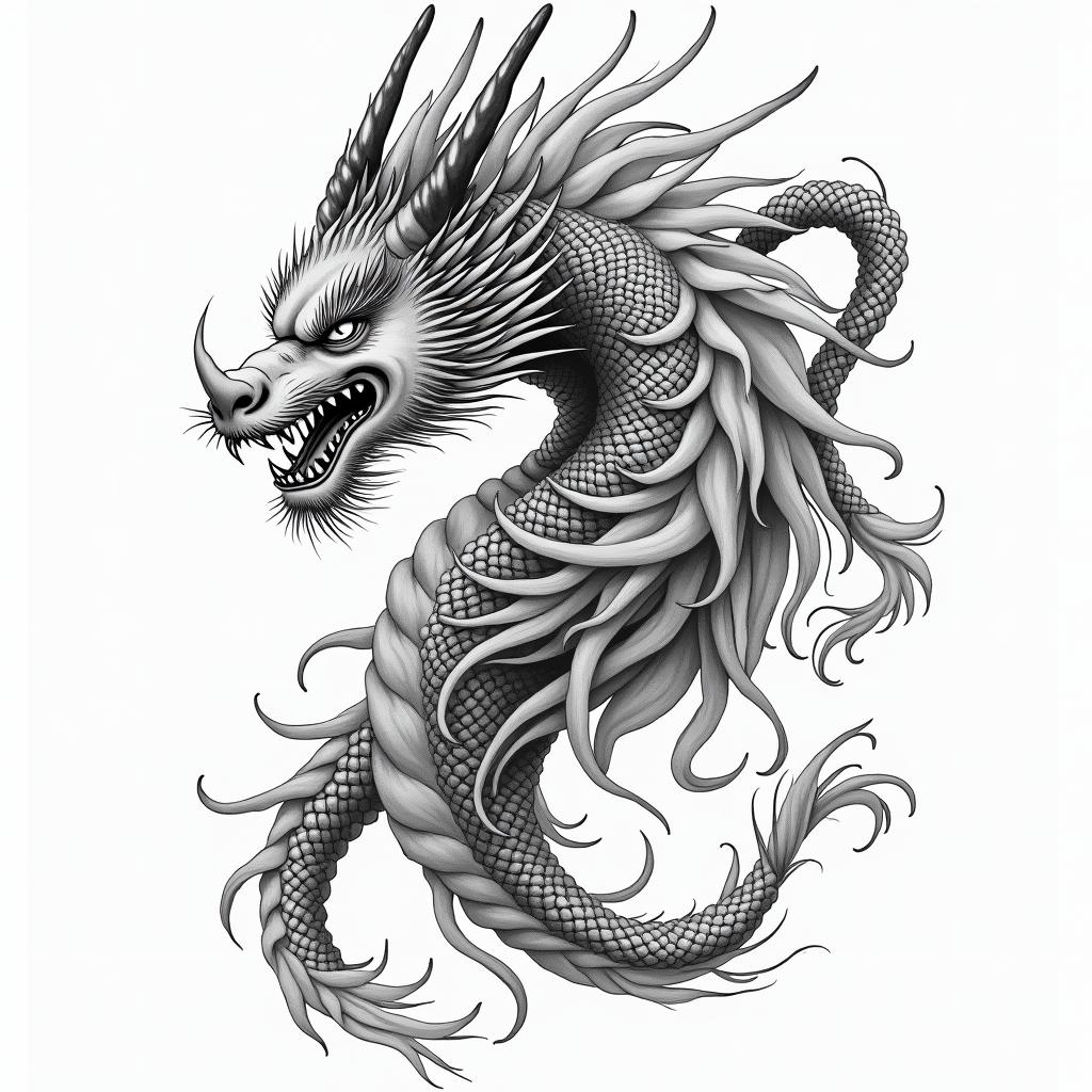 Japanese traditional tattooin japanese style tattoo, detailed tattoo, traditional japanese culture tattoo, mythology, 8k - Variation 3