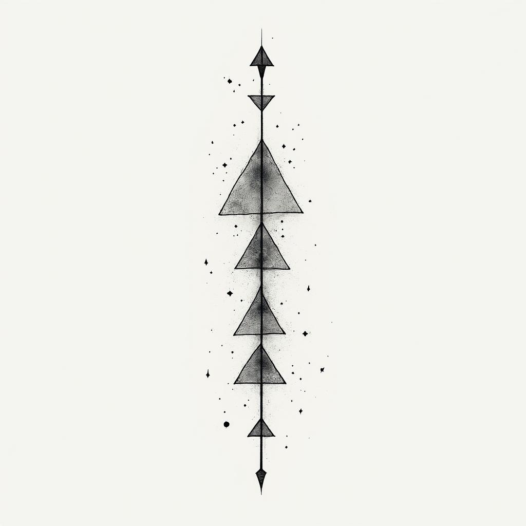 I don't want to forget my father's illness. I want to incorporate blue amber and arrows. Something feminine and simple would be nice.in minimalist style tattoo, featuring simple shapes and fine lines, with minimal shading and details, tiny triangles, creating a sense of balance and harmony - Variation 2