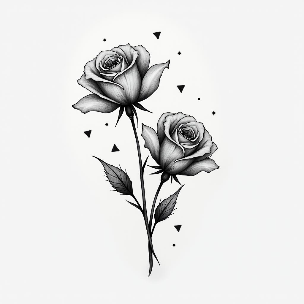 I don't want to forget my father's illness. I want to include blue amber and roses. I prefer something feminine and simple.in minimalist style tattoo, featuring simple shapes and fine lines, with minimal shading and details, tiny triangles, creating a sense of balance and harmony - Variation 2