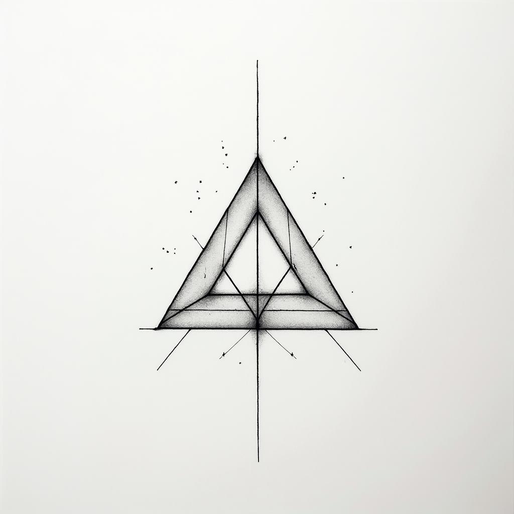 Outside looking inin minimalist style tattoo, featuring simple shapes and fine lines, with minimal shading and details, tiny triangles, creating a sense of balance and harmony