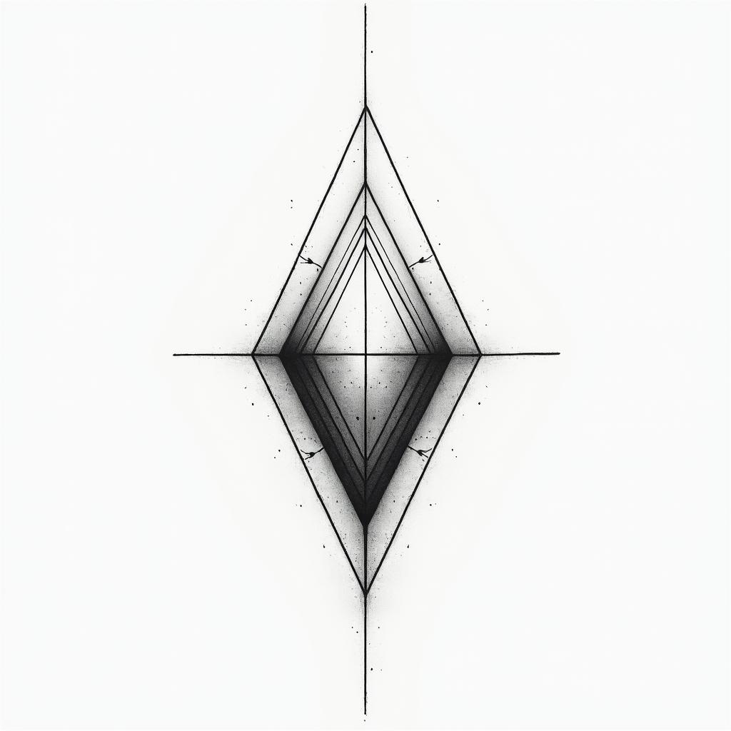 Outside looking inin minimalist style tattoo, featuring simple shapes and fine lines, with minimal shading and details, tiny triangles, creating a sense of balance and harmony - Variation 4