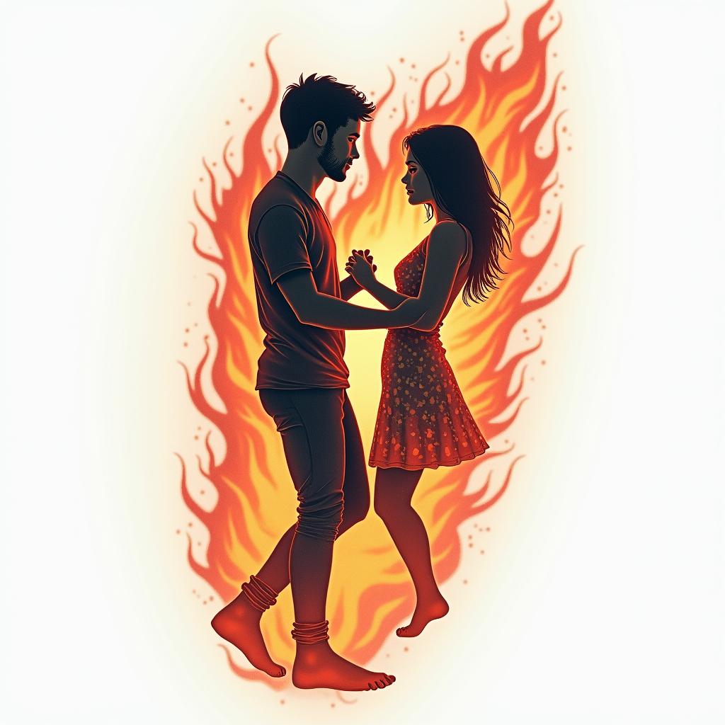 I would like a tattoo that expresses the love I have for my daughter, the date when I left home (20/12/17), the importance of seeing her happy, her dancing, and that I am always with her at any moment.in flame tattoo style showcasing fiery elements with dynamic flame patterns, glowing effect of flames, natural colors - Variation 2