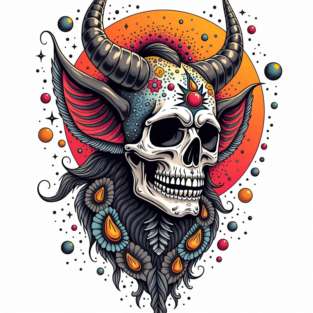 Cosmic tribalin pop art style tattoo, featuring bold and vibrant colors, exaggerated outlines, iconic imagery, inspired by comic books and speech bubbles, comic book characters, retro pop culture - Variation 4