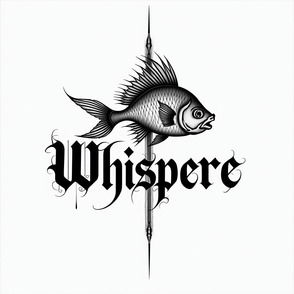 FISH WHISPEREtext-based tattoo, gothic font ultra-realistic, perfectly placed, high-quality font design, photo-realistic shading, 8k, high quality, finely detailed typography - Variation 3