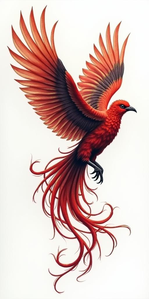 Phoenixin realism tattoo style, featuring a highly detailed, lifelike, capturing every detail, photorealistic, ultra realistic, intricate shading, smooth and sharp,  